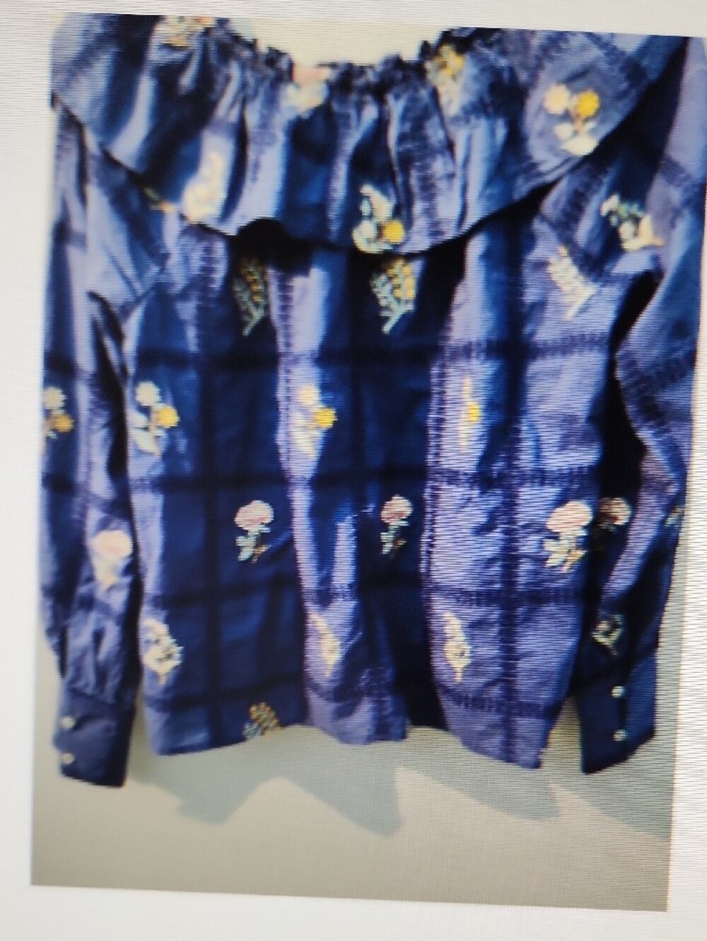 Sezane Navy Blue Floral Button-Front Blouse Cotton - Picture 5 of 7